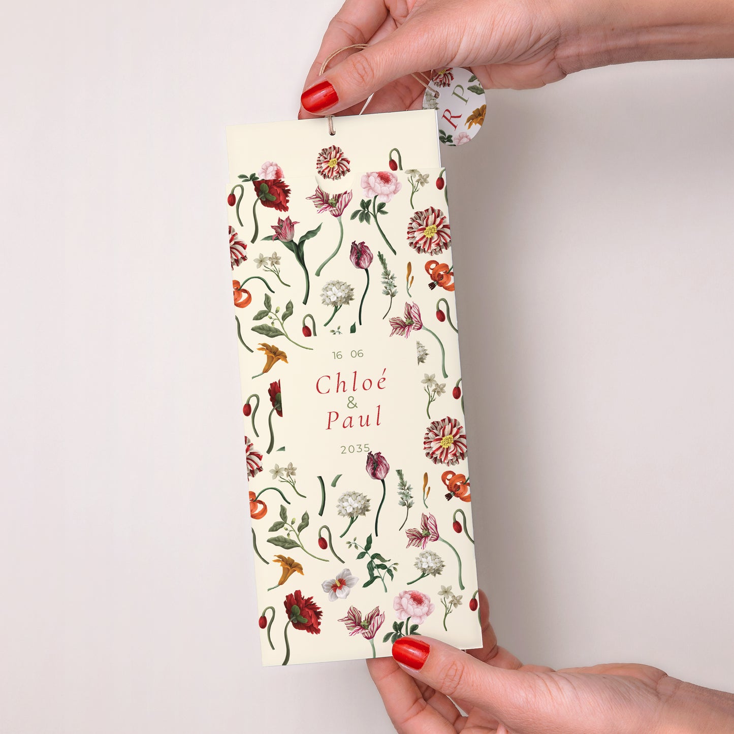 Faire-part Mariage Pochette portrait 2 cartes, étiquette Botanic Romance photo N° 2