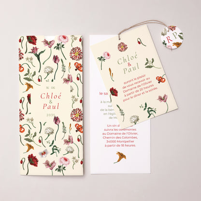 Faire-part Mariage Pochette portrait 2 cartes, étiquette Botanic Romance photo N° 3