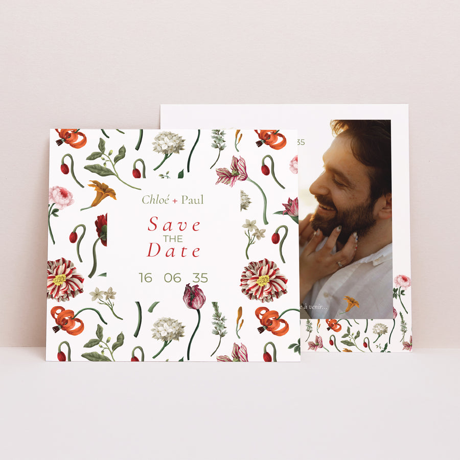 Save the date Mariage Carré Botanic Romance photo