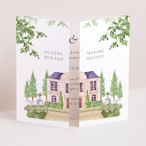 Faire-part Mariage Triptyque ouverture fenêtre Le Domaine de nos Cœurs photo