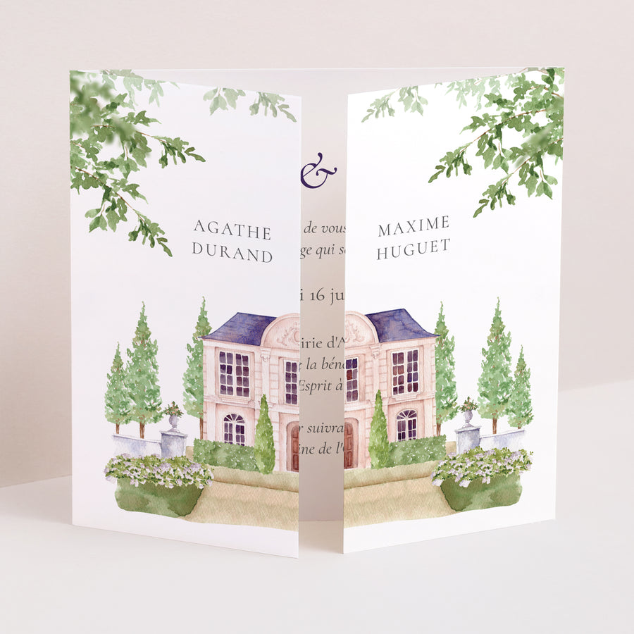 Faire-part Mariage Triptyque ouverture fenêtre Le Domaine de nos cœurs photo