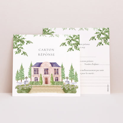 Carton réponse Mariage Carré Le Domaine de nos cœurs photo N° 1
