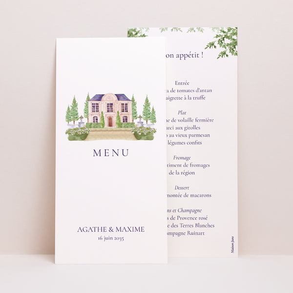 Menu Mariage Panoramique portrait Le Domaine de nos Cœurs photo