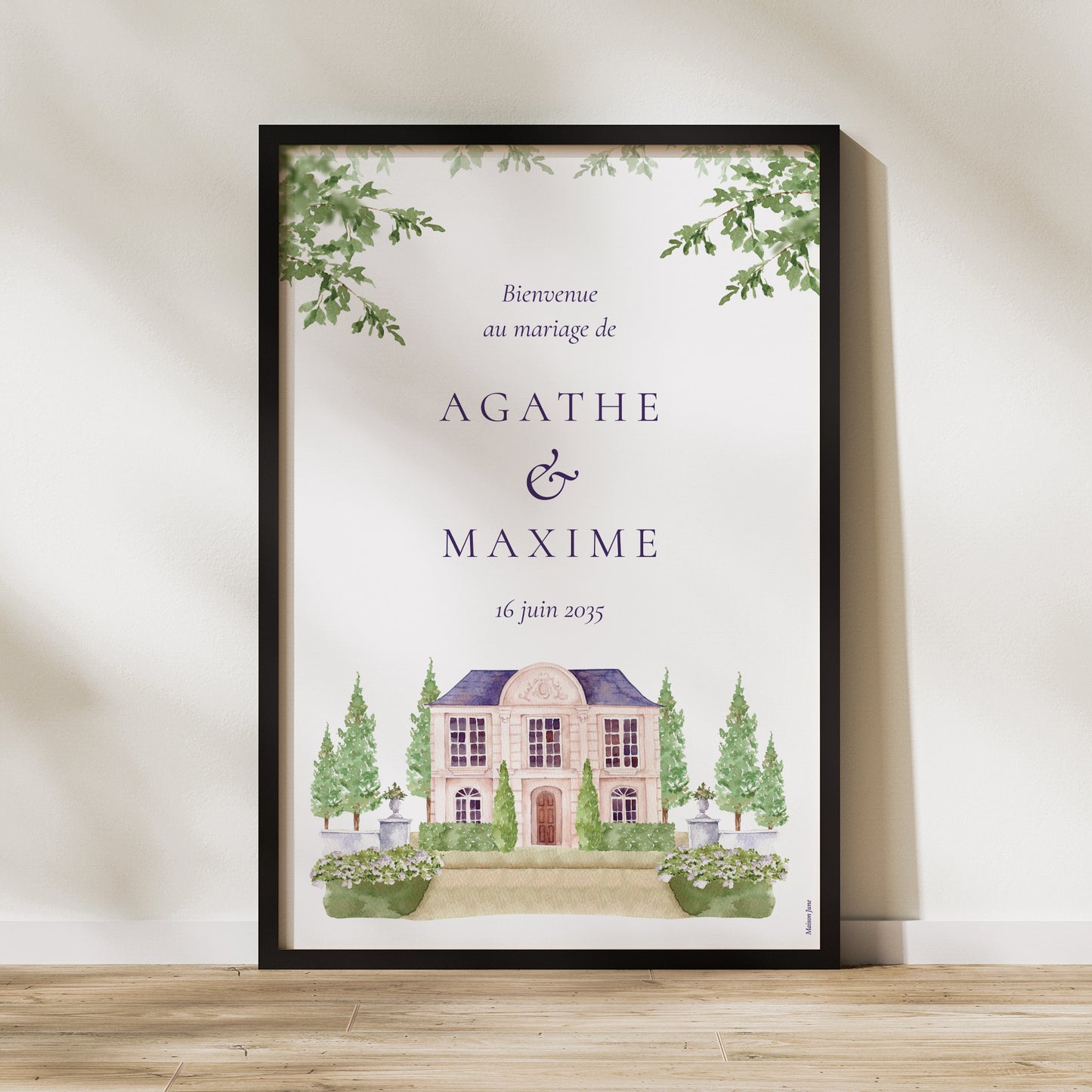 Panneau bienvenue Mariage Portrait 60 x 90 cm Le Domaine de nos cœurs photo N° 1