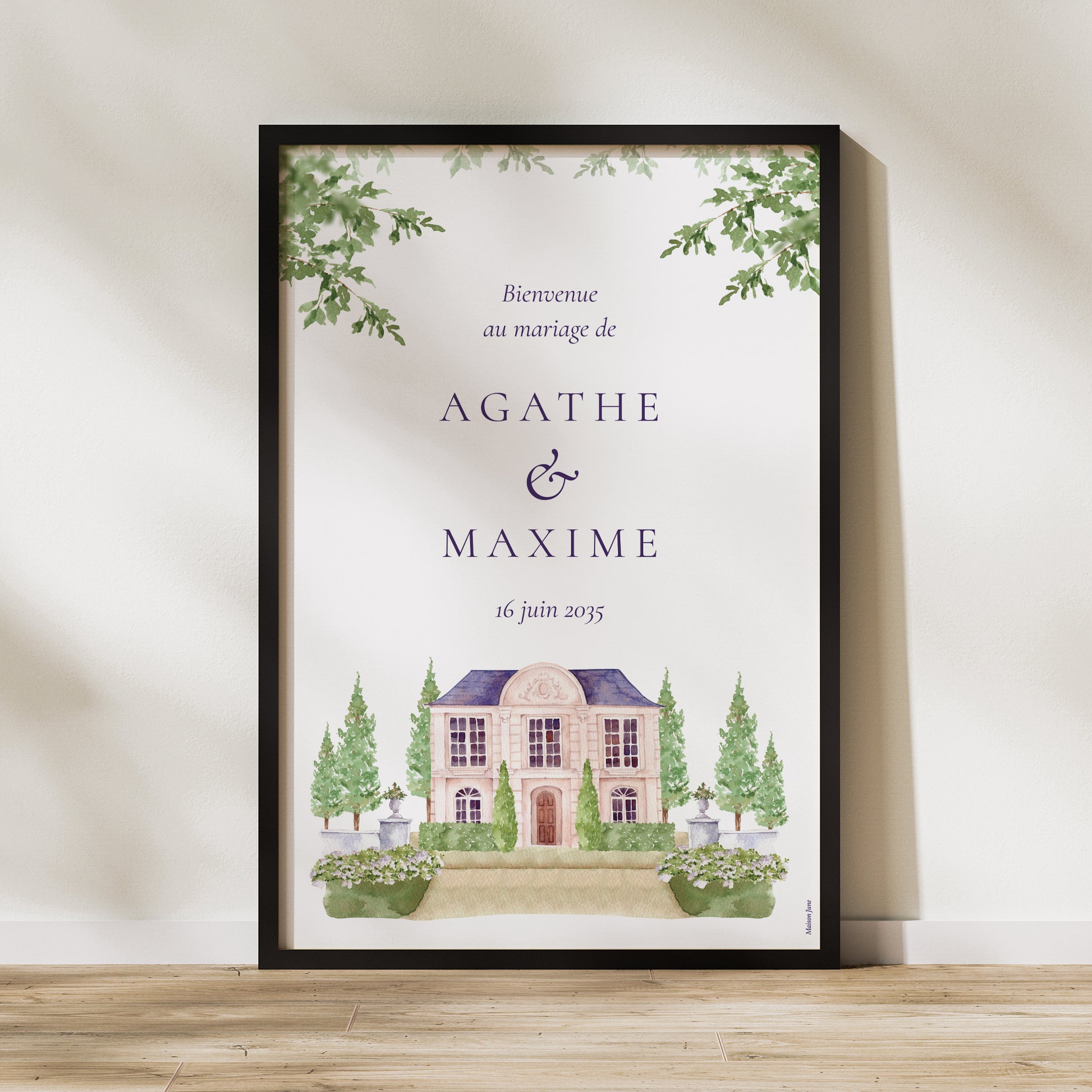 Panneau bienvenue Mariage Portrait 60 x 90 cm Le Domaine de nos cœurs photo N° 1