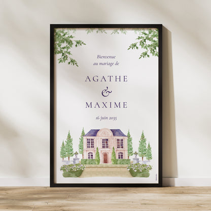 Panneau bienvenue Mariage Portrait 60 x 90 cm Le Domaine de nos cœurs photo N° 1