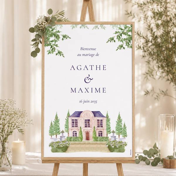 Panneau bienvenue Mariage Portrait 60 x 90 cm Le Domaine de nos Cœurs photo