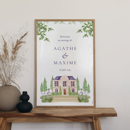 Panneau bienvenue Mariage Portrait 60 x 90 cm Le Domaine de nos cœurs photo N° 2