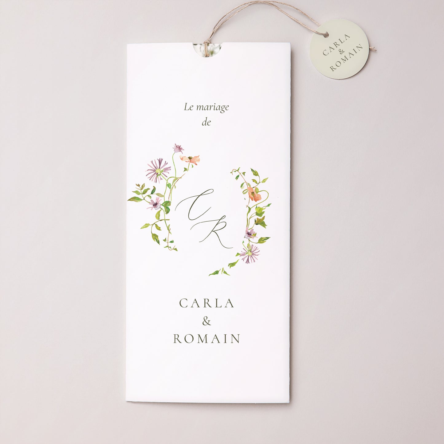 Faire-part Mariage Pochette portrait 2 cartes, étiquette La Promesse Fleurie photo N° 1