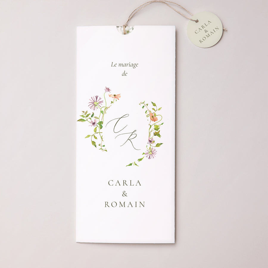 Faire-part Mariage Pochette portrait 2 cartes, étiquette La Promesse Fleurie photo
