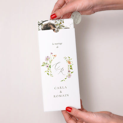 Faire-part Mariage Pochette portrait 2 cartes, étiquette La Promesse Fleurie photo N° 2