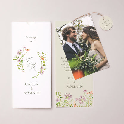 Faire-part Mariage Pochette portrait 2 cartes, étiquette La Promesse Fleurie photo N° 3