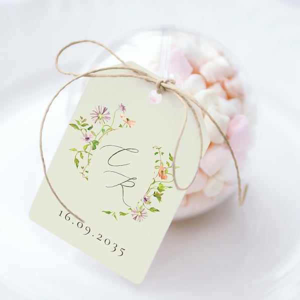 Boîte à dragées Mariage boule avec étiquette fanion La Promesse Fleurie photo