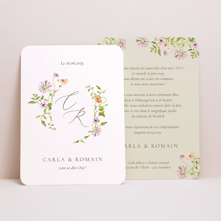 Faire-part Mariage Portrait, bords arrondis La Promesse Fleurie photo
