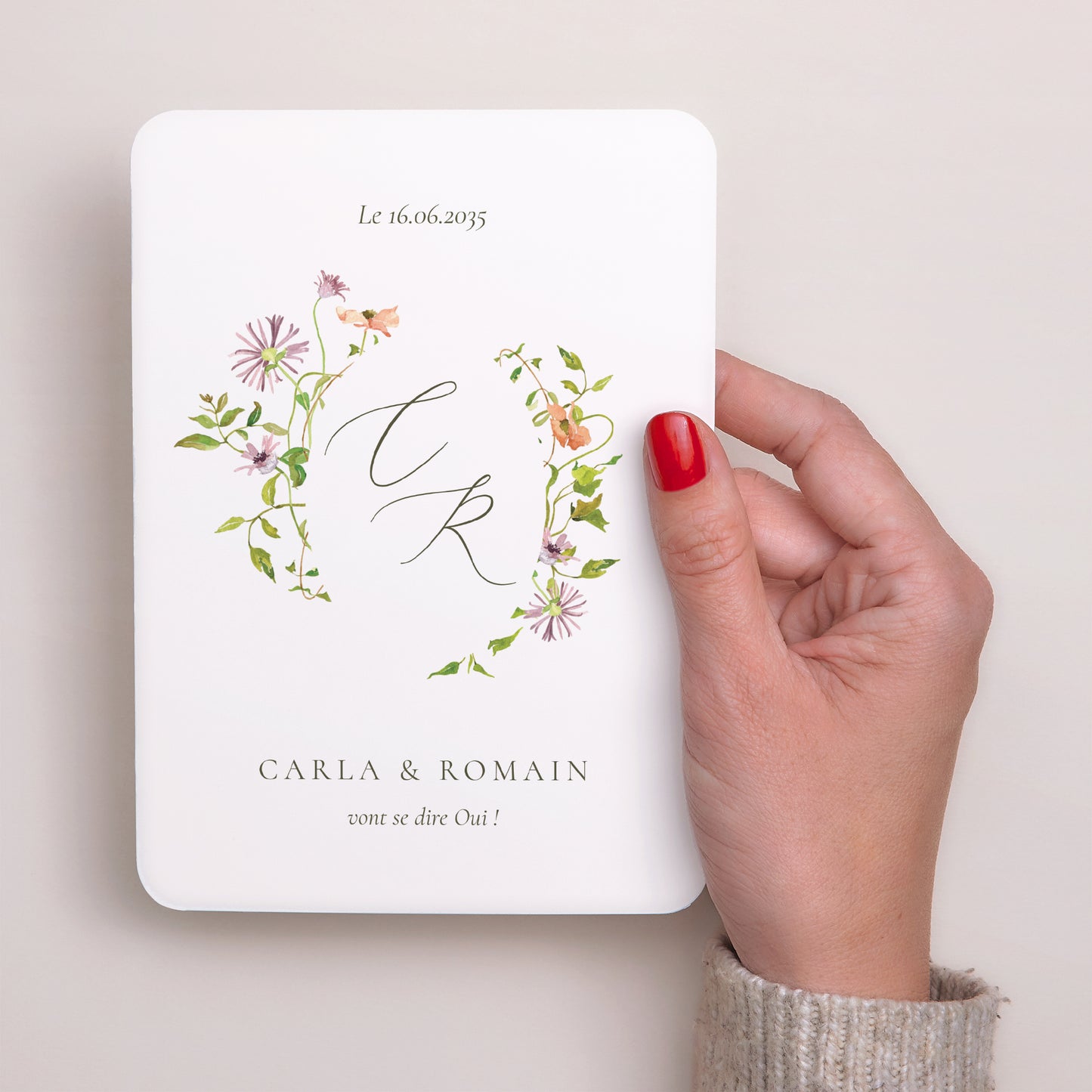 Faire-part Mariage Portrait, bords arrondis La Promesse Fleurie photo N° 2