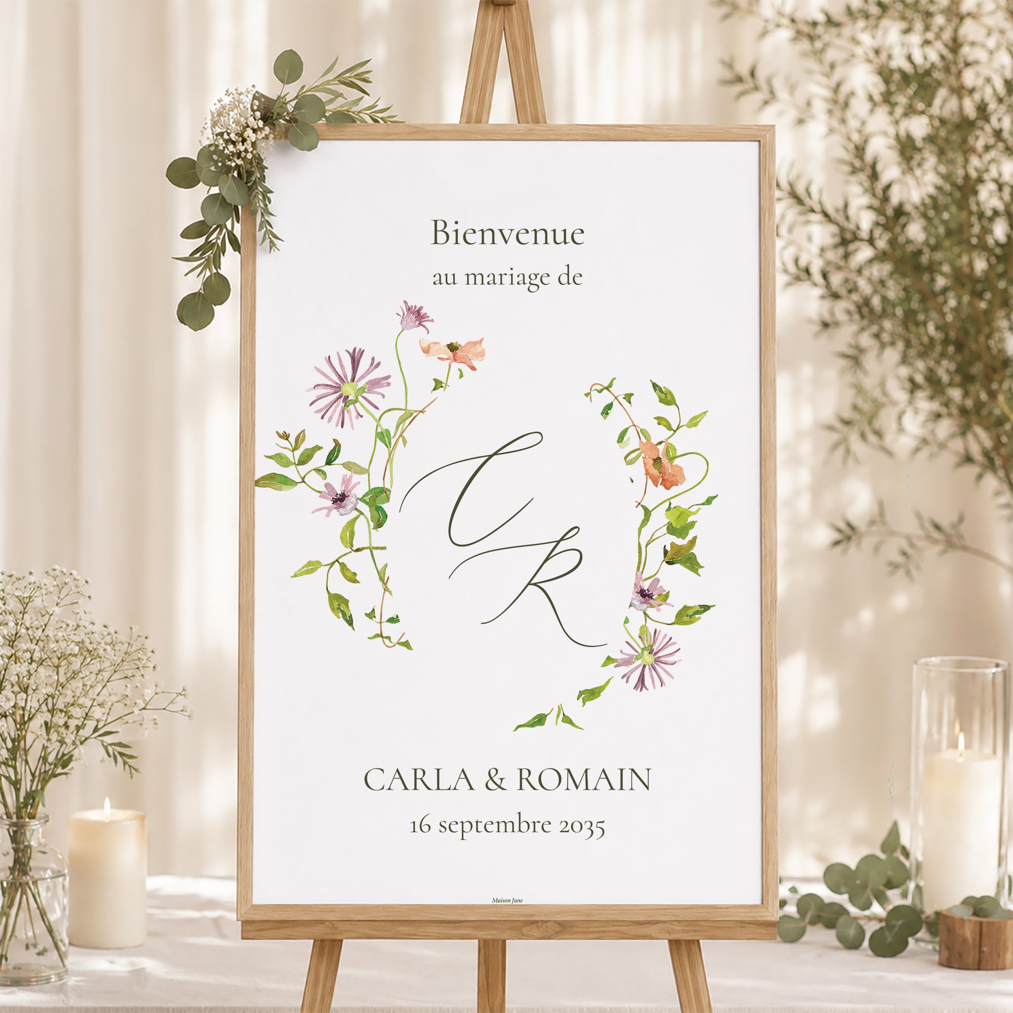 Panneau bienvenue Mariage Portrait 60 x 90 cm La Promesse Fleurie photo N° 1