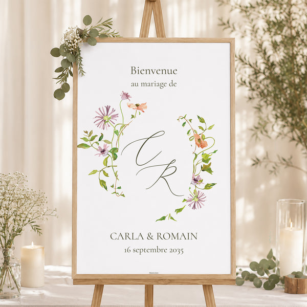 Panneau bienvenue Mariage Portrait 60 x 90 cm La Promesse Fleurie photo