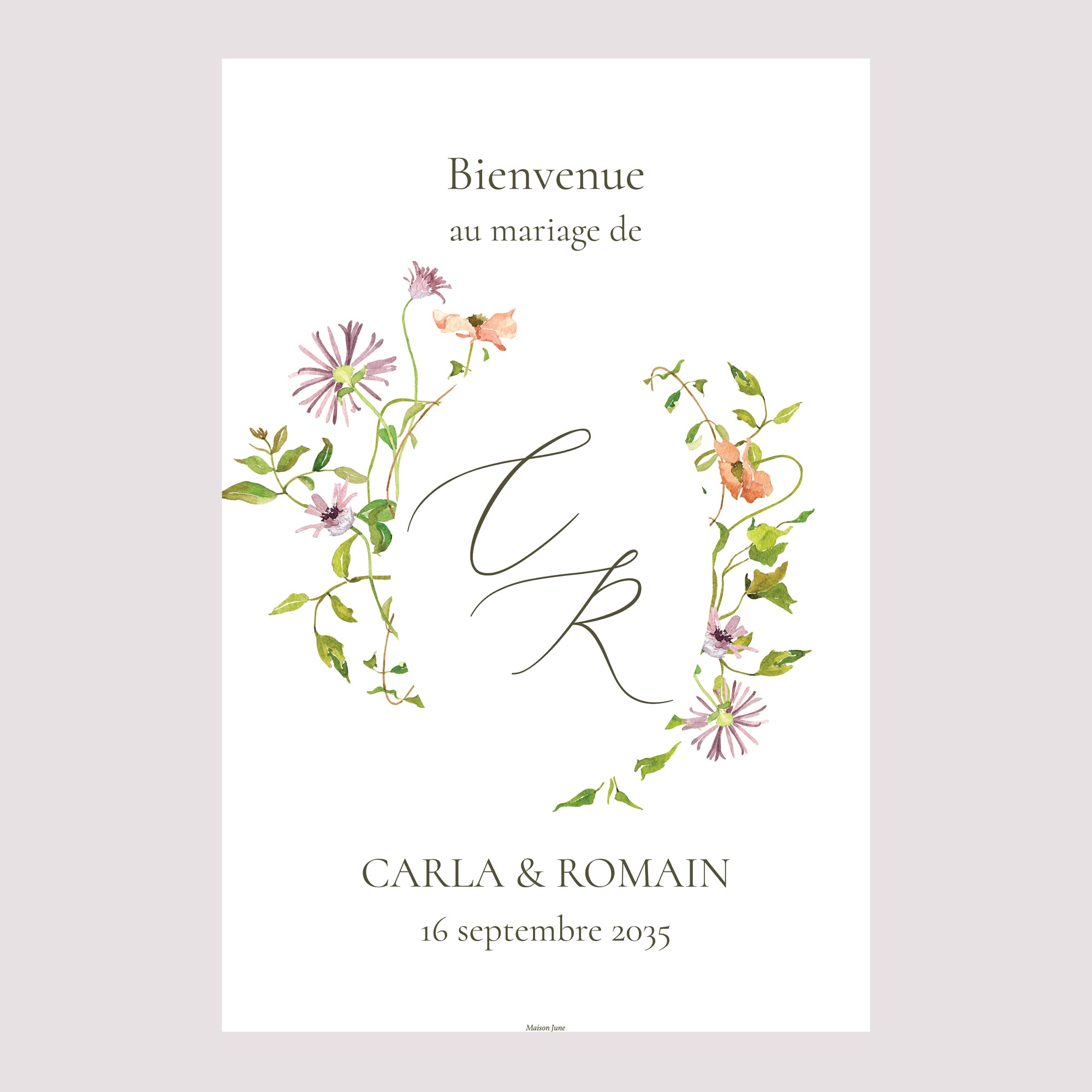 Panneau bienvenue Mariage Portrait 60 x 90 cm La Promesse Fleurie photo N° 2