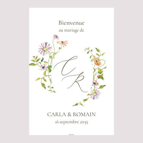 Panneau bienvenue Mariage Portrait 60 x 90 cm La Promesse Fleurie