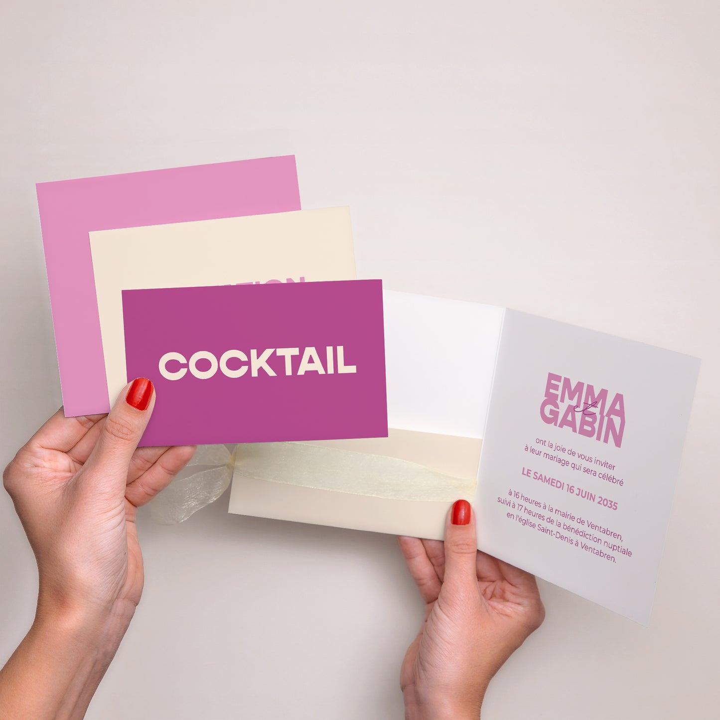 Faire-part Mariage Pochette carrée, 3 cartes, étiquette Color Mood photo N° 3