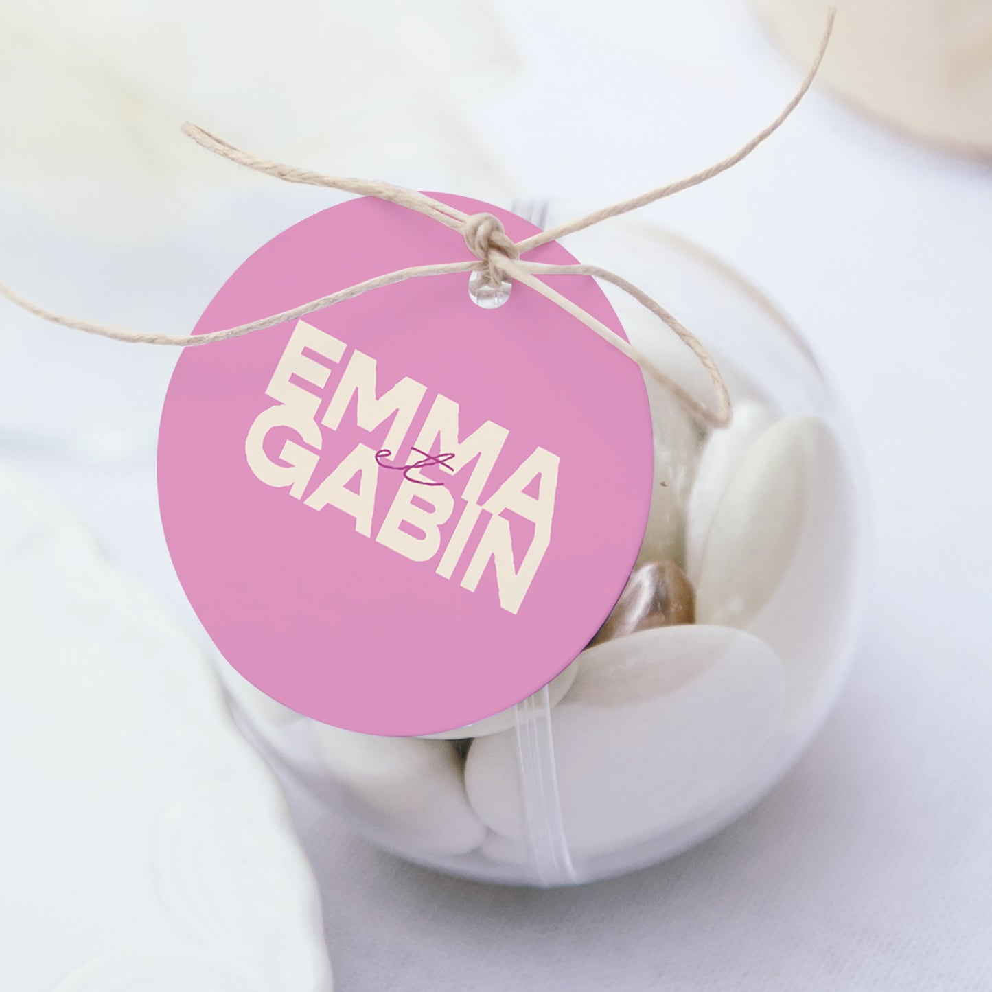 Boîte à dragées Mariage boule avec étiquette ronde Color Mood photo N° 1