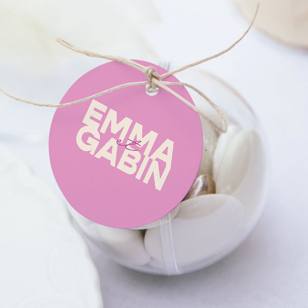 Boîte à dragées Mariage boule avec étiquette ronde Color Mood photo