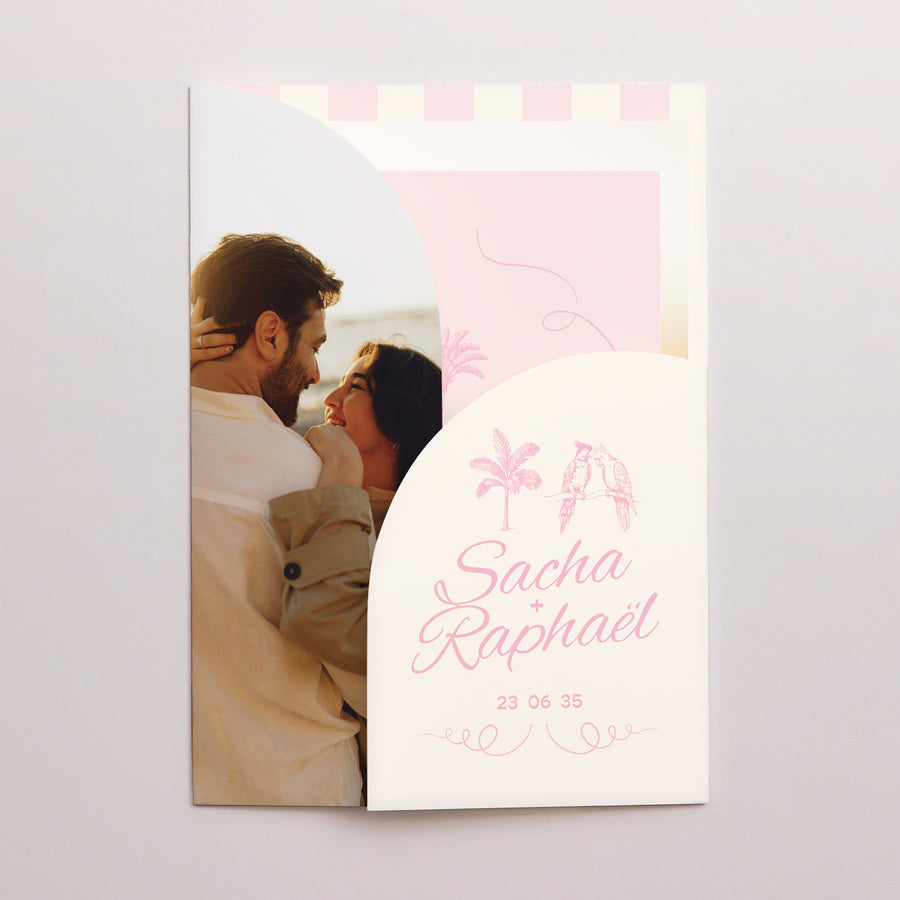 Faire-part Mariage Pochette 2 cartes Lovebirds photo