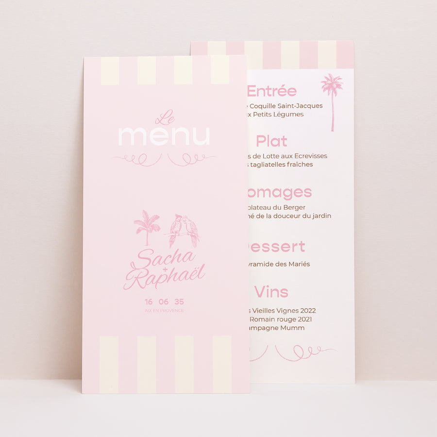 Menu Mariage Panoramique portrait Lovebirds photo