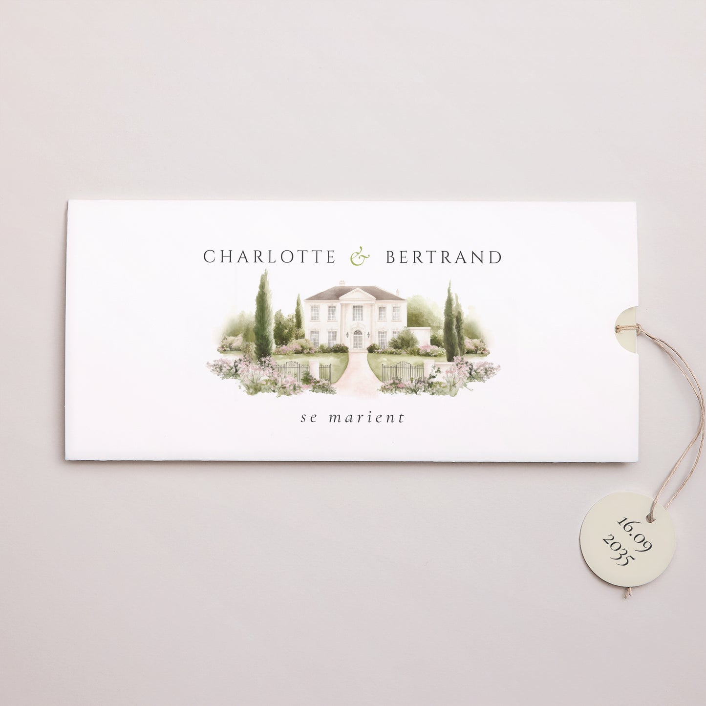 Faire-part Mariage Pochette 2 cartes, étiquette L’Écrin du Domaine photo N° 1