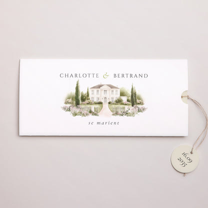 Faire-part Mariage Pochette 2 cartes, étiquette L’Écrin du Domaine photo N° 1
