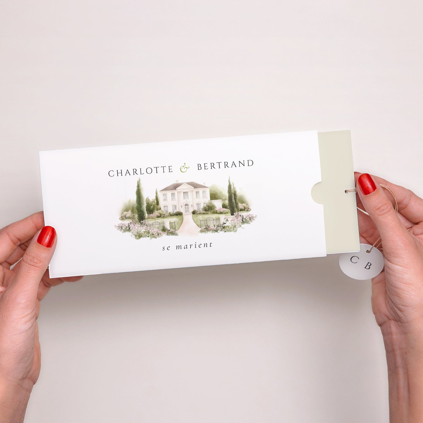 Faire-part Mariage Pochette 2 cartes, étiquette L’Écrin du Domaine photo N° 2