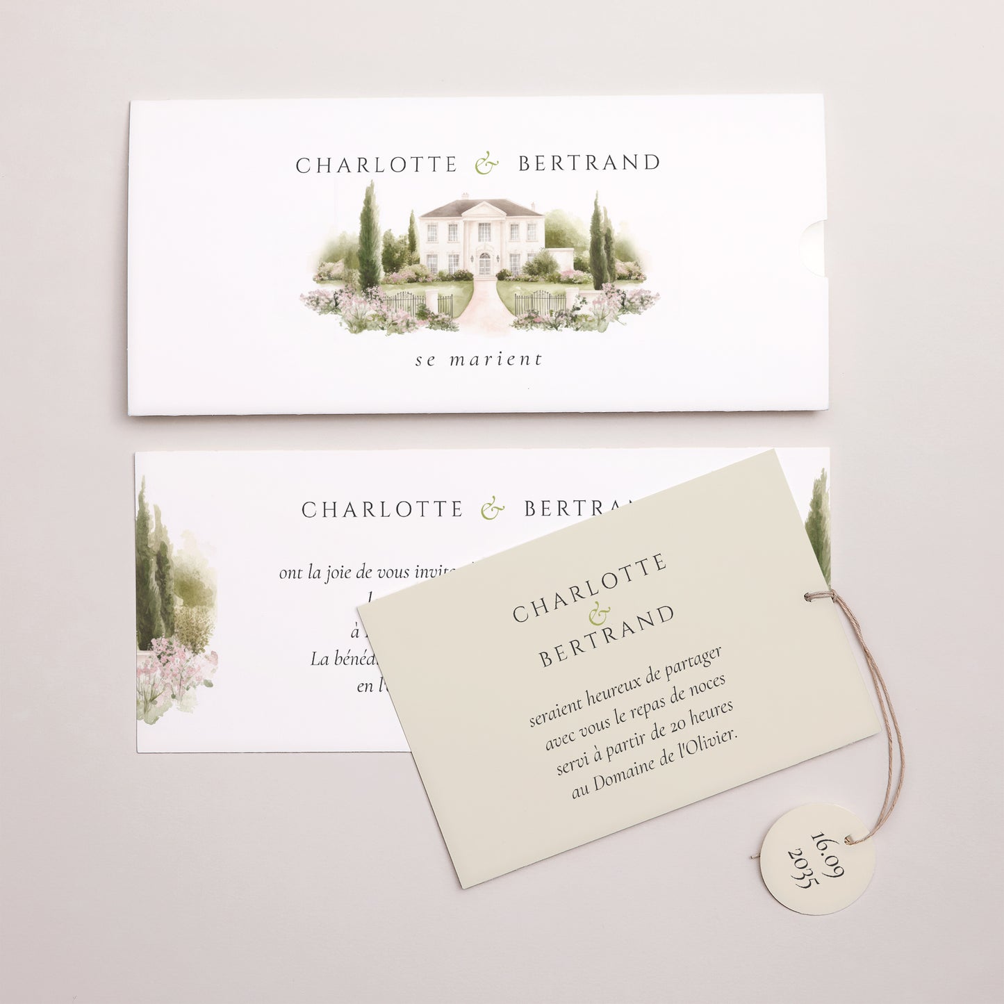 Faire-part Mariage Pochette 2 cartes, étiquette L’Écrin du Domaine photo N° 3