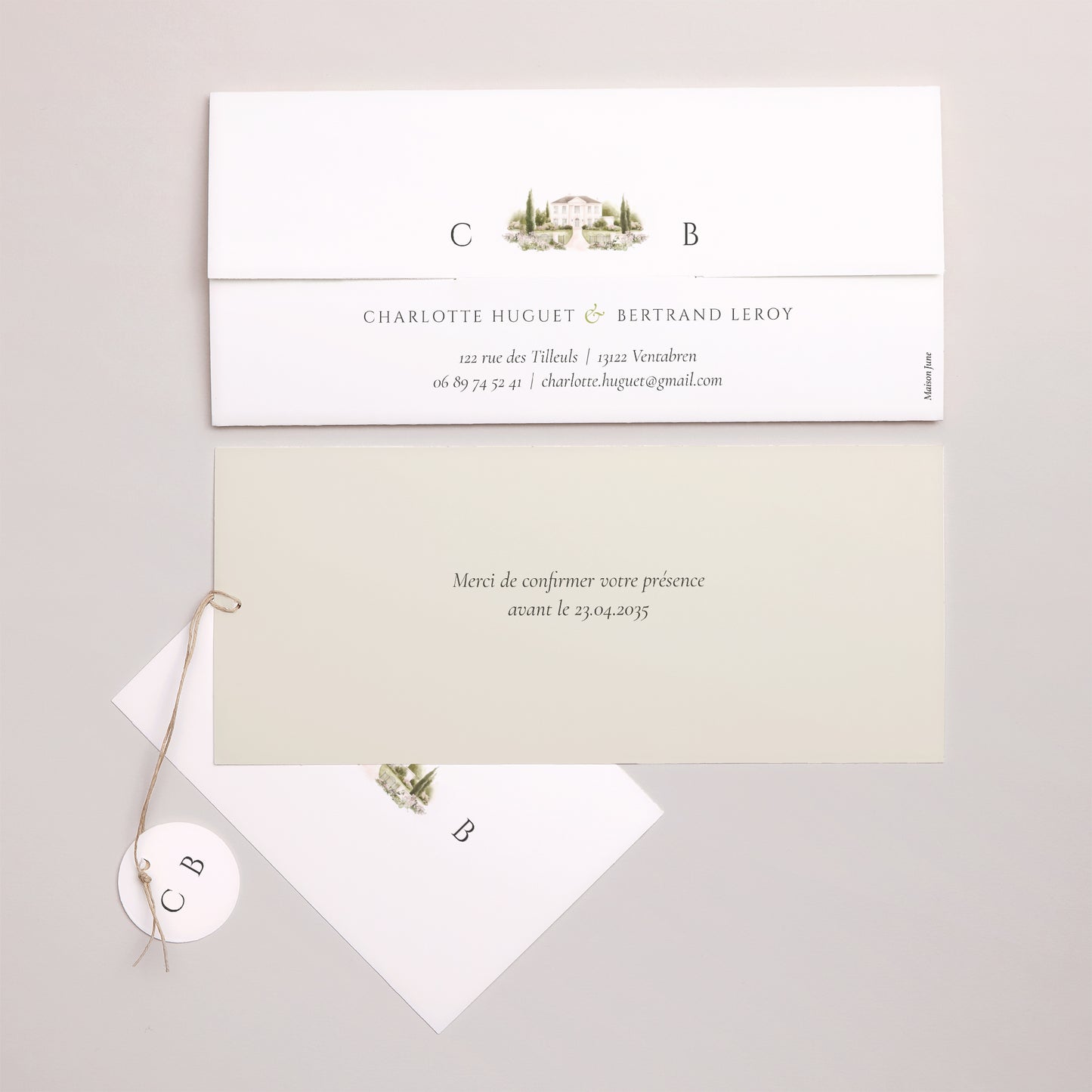 Faire-part Mariage Pochette 2 cartes, étiquette L’Écrin du Domaine photo N° 4