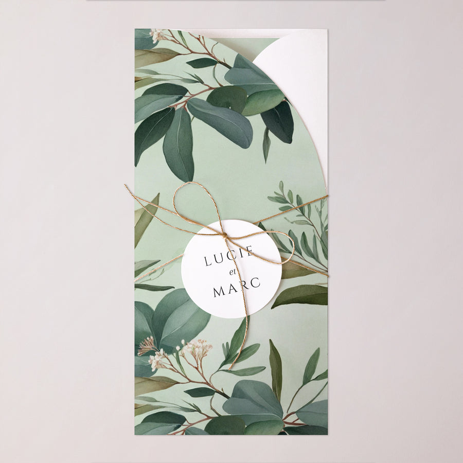 Faire-part Mariage Pochette, 2 cartes, étiquette ronde Lisière d’Amour photo