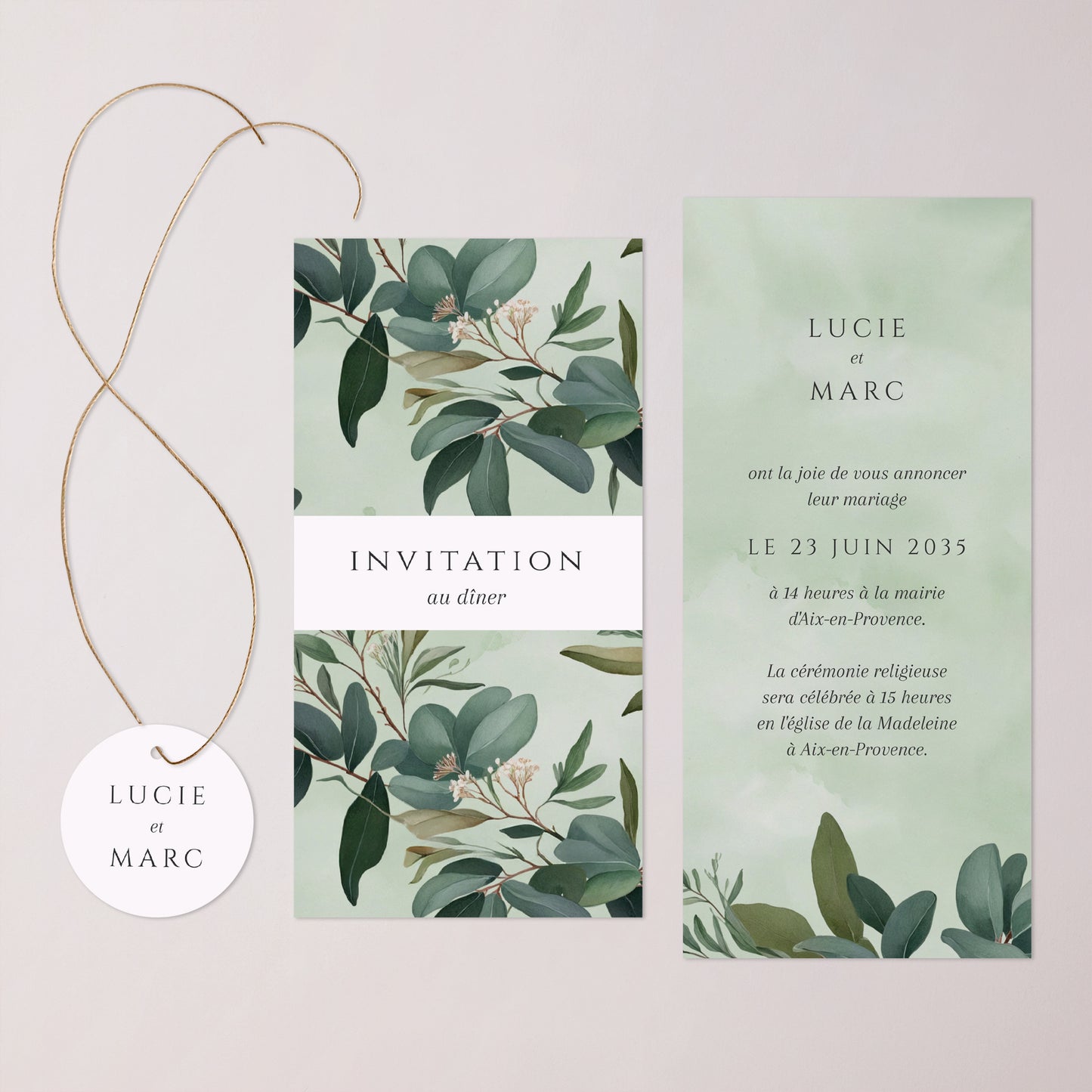 Faire-part Mariage Pochette, 2 cartes, étiquette ronde Lisière d’Amour photo N° 3