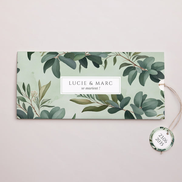 Faire-part Mariage Pochette 2 cartes, étiquette Lisière d’Amour photo