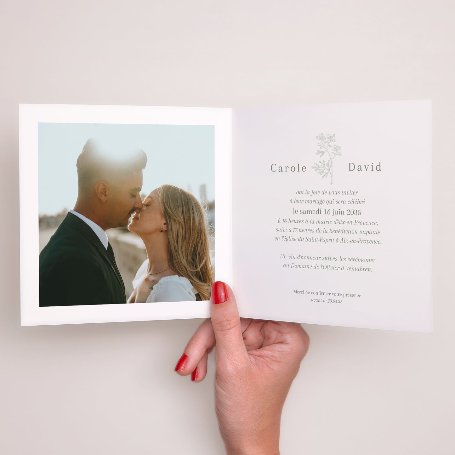 Faire-part Mariage Carré double volet Botanic Seal photo N° 2