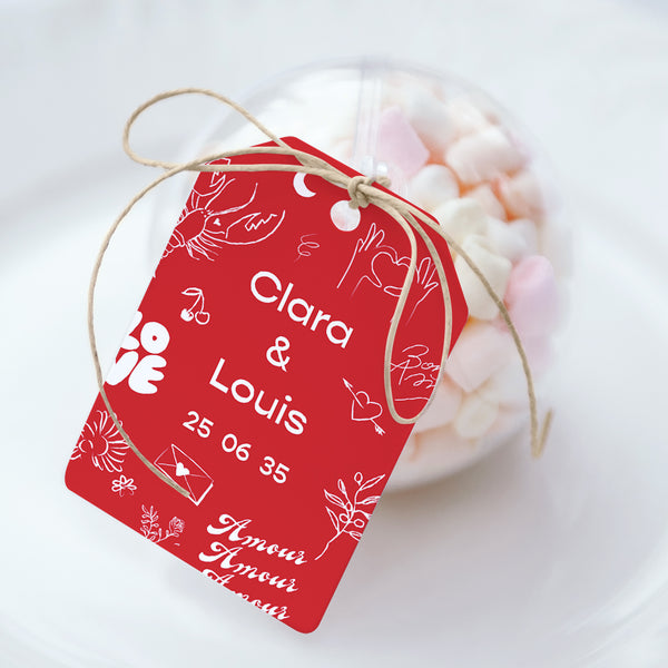 Boîte à dragées Mariage boule avec étiquette fanion Les Mots Doux photo