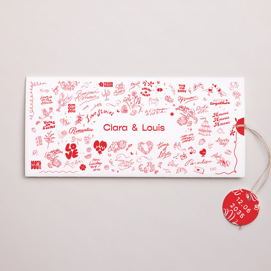 Faire-part Mariage Pochette 2 cartes, étiquette Les Mots Doux photo