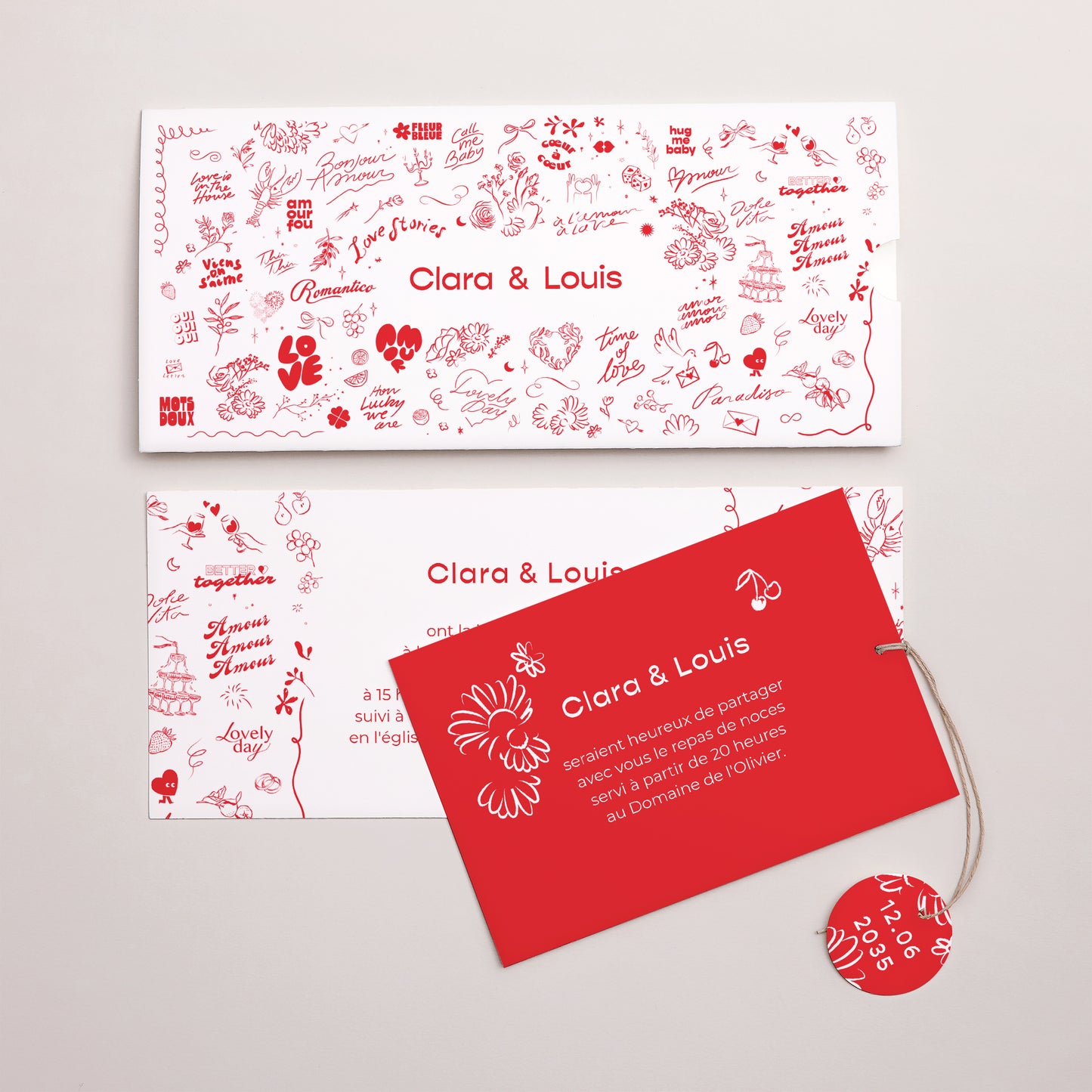 Faire-part Mariage Pochette 2 cartes, étiquette Les Mots Doux photo N° 3