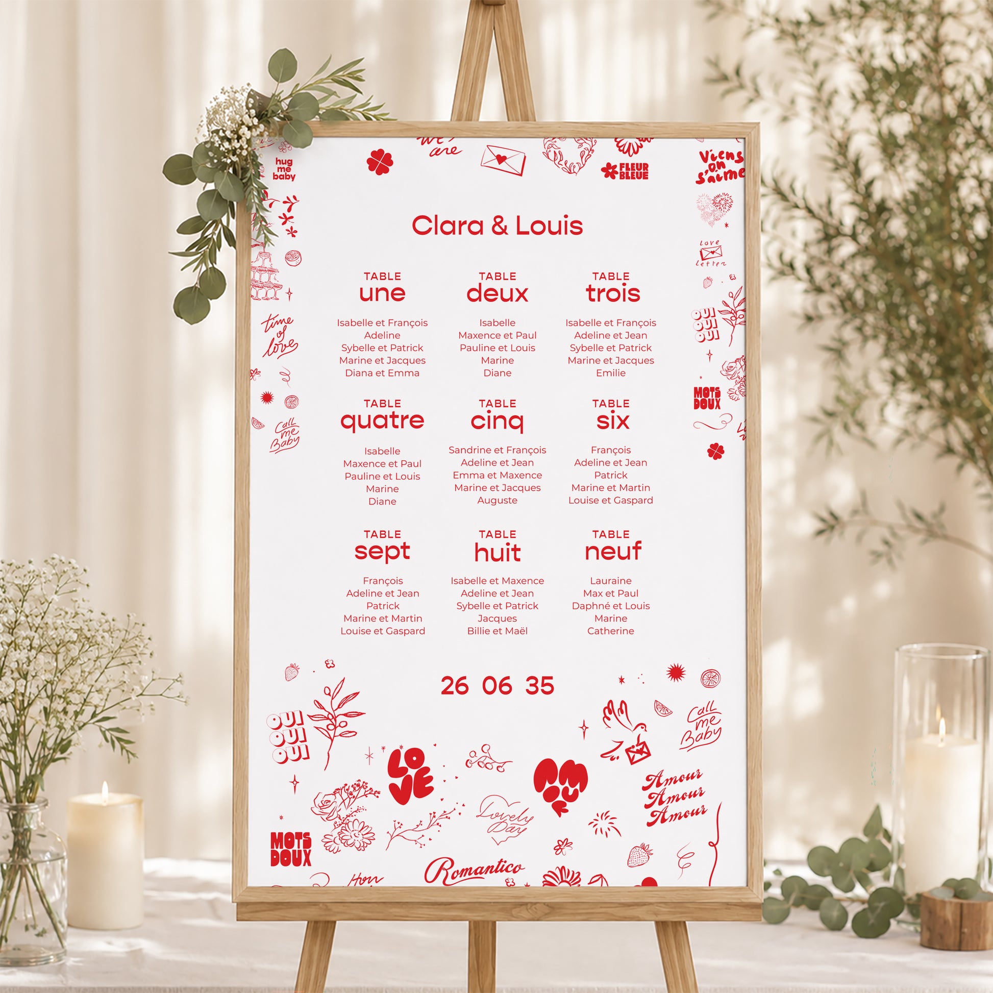 Plan de table Mariage Portrait 60 x 90 cm Les Mots Doux photo N° 1