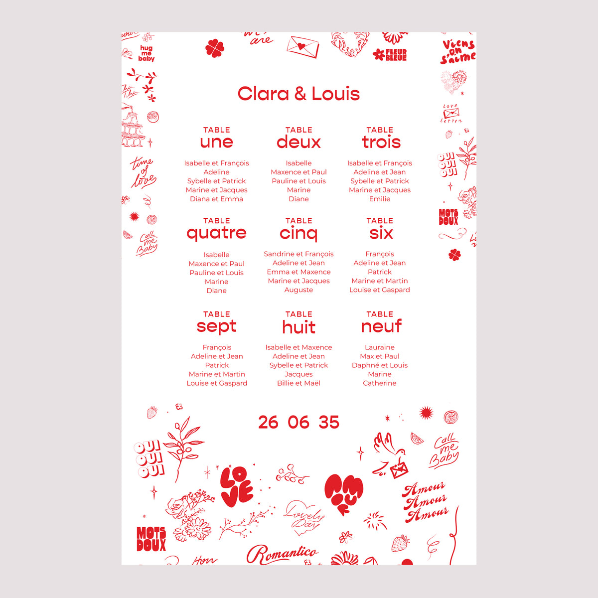 Plan de table Mariage Portrait 60 x 90 cm Les Mots Doux photo N° 2