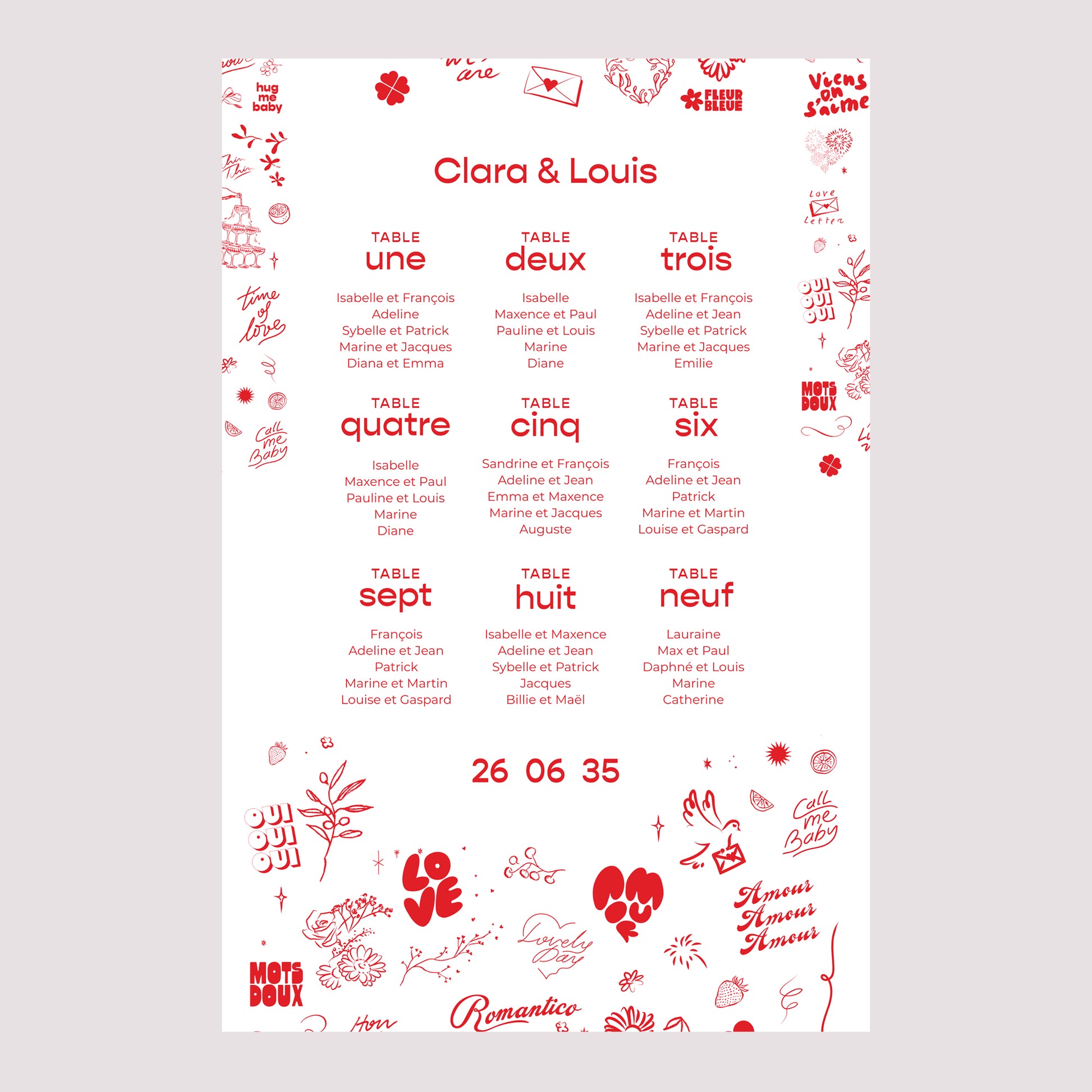 Plan de table Mariage Portrait 60 x 90 cm Les Mots Doux photo N° 2