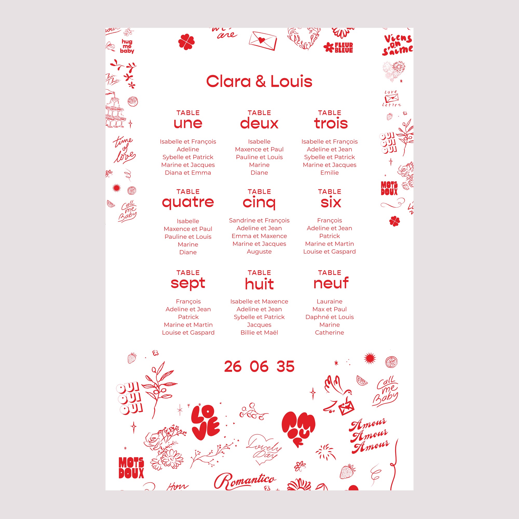 Plan de table Mariage Portrait 60 x 90 cm Les Mots Doux photo N° 2