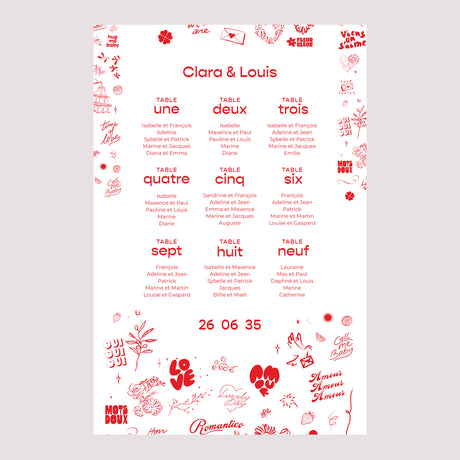 Plan de table Mariage Portrait 60 x 90 cm Les Mots Doux