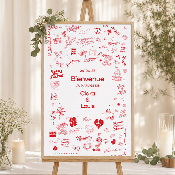 Panneau bienvenue Mariage Portrait 60 x 90 cm Les Mots Doux photo