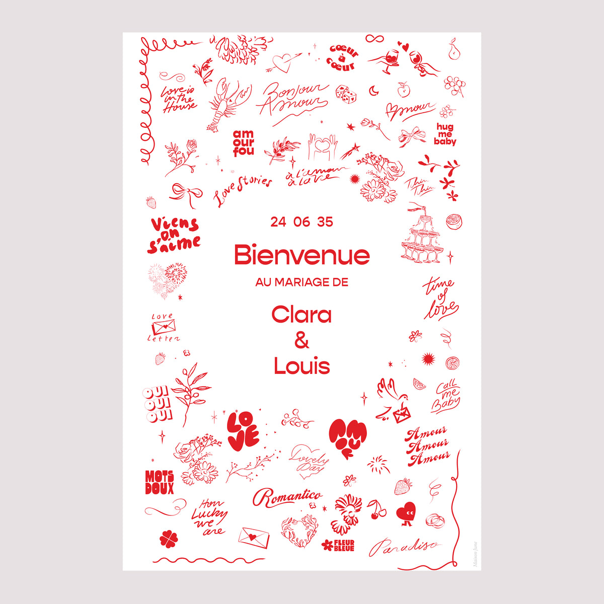 Panneau bienvenue Mariage Portrait 60 x 90 cm Les Mots Doux photo N° 2