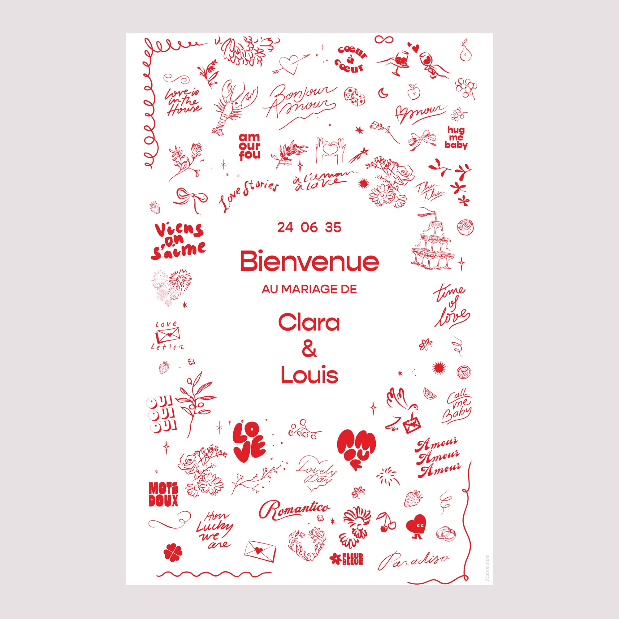 Panneau bienvenue Mariage Portrait 60 x 90 cm Les Mots Doux photo N° 2