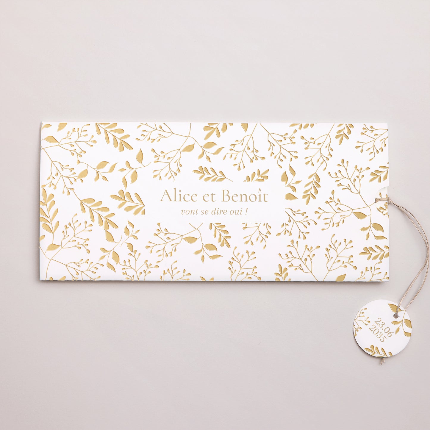 Faire-part Mariage Pochette 2 cartes, étiquette Aurora Botanica photo N° 1