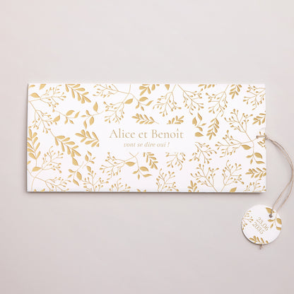 Faire-part Mariage Pochette 2 cartes, étiquette Aurora Botanica photo N° 1